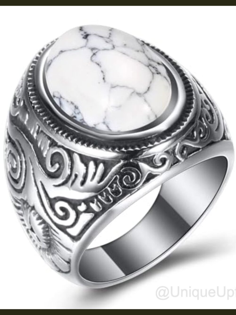 Retro Vintage Stainless Steel Turquoise Stone Ring Men Band